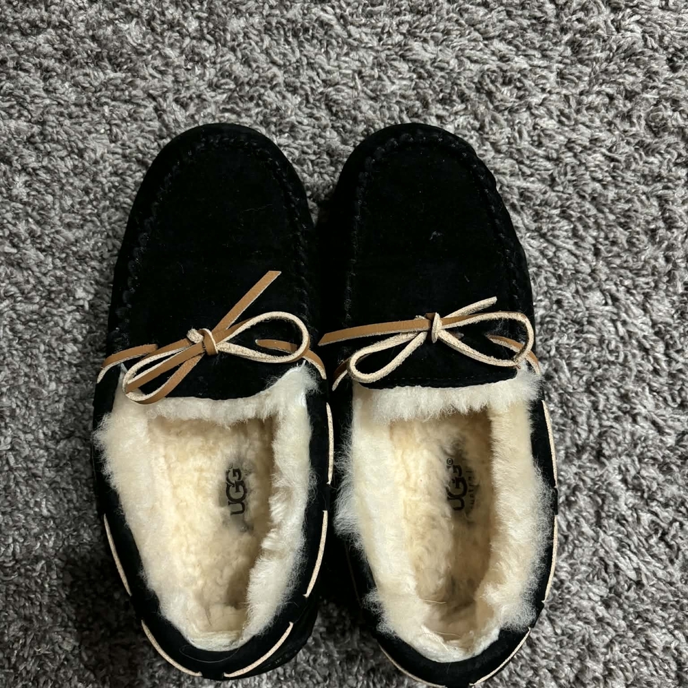 UGG Black Moccasin Slippers with Cream Lining